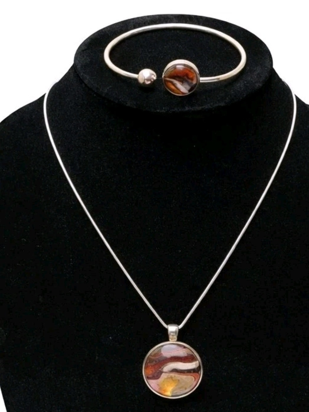 OOAK Boho Necklace Bracelet Set Celestial Jewelry Wearable Fluid Art  Warm Tones